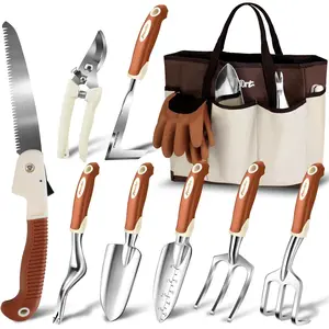 Garden Tool Set,10 Pcs Heavy Duty Gardening Hand Tool Kit for Women Aluminum with Non Slip  Handle, Storage Tote Bag and Gardening Gloves, Ideal Gifts for Women and Men