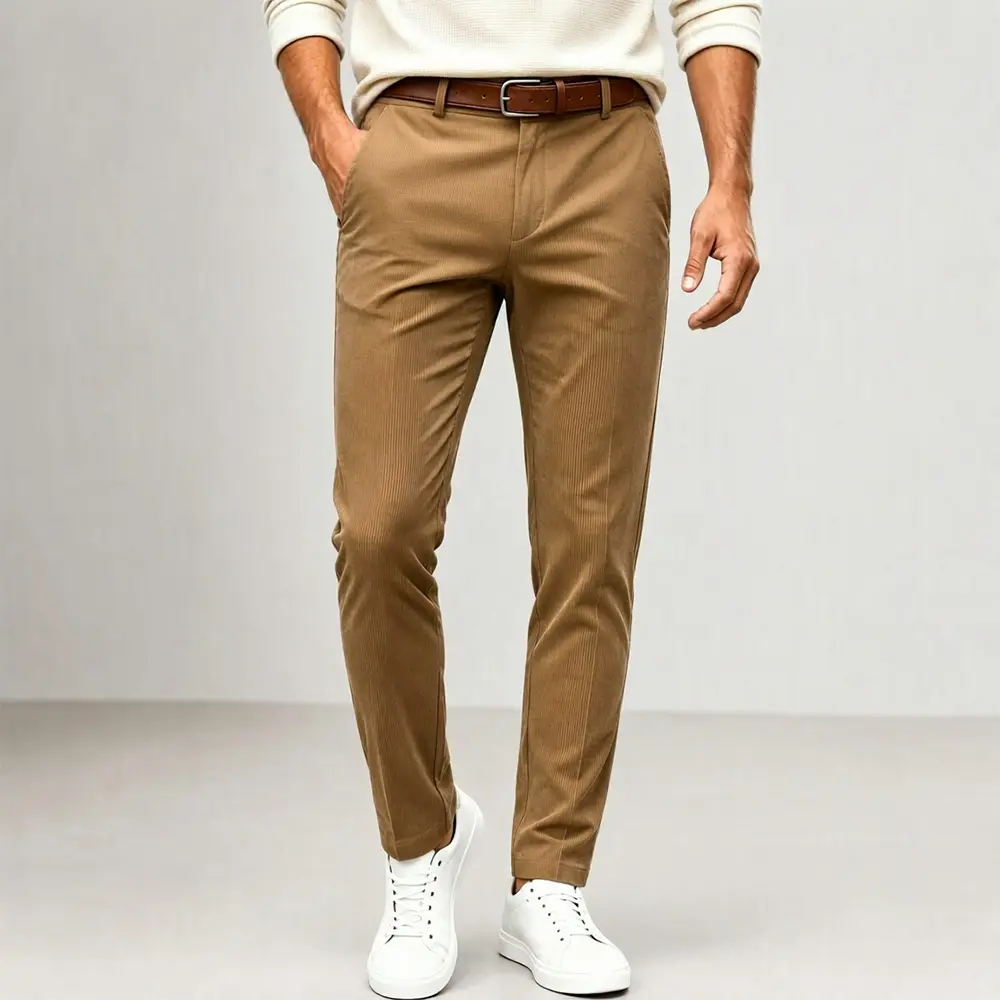 Men's Corduroy Golf Pants - Slight Stretch, Expandable Waist, Flat Front, Slim Fit, Lightweight, Breathable Fabric, Traditional Classic Menswear, Business Casual Apparel for Latino Athletes, Autumn Wear