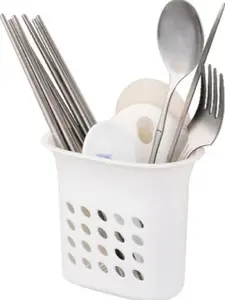 Kitchen Utensil Holder with Suction Cup Off White Light Blue