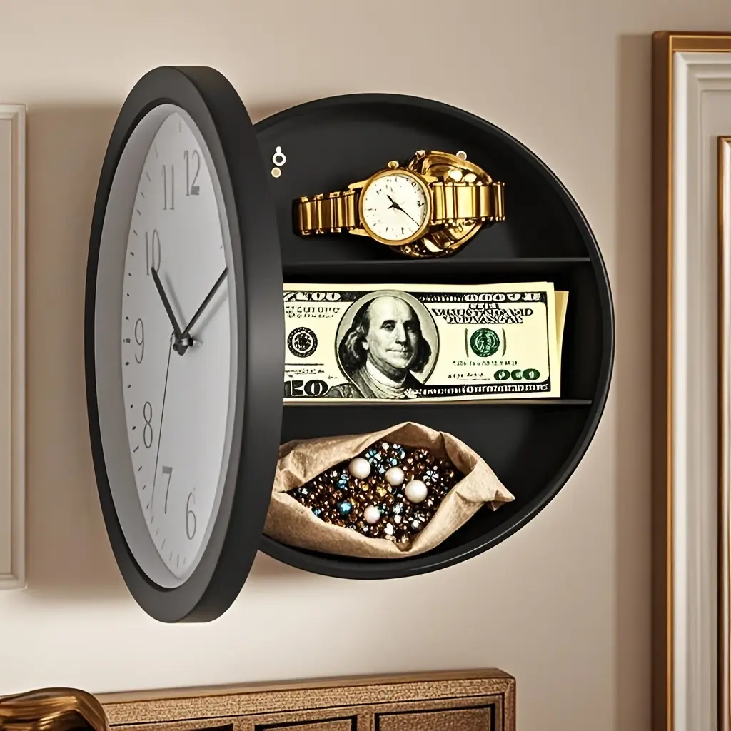Wall Clock with Hidden Compartment for Jewelry and Cash Secure Storage Solution