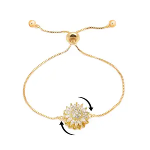 Spinning Sunflower Bracelet for Women - Adjustable Flower Rhinestone Fidget Bracelet with Cubic Zircon, Worry Relieving Jewelry Accessory