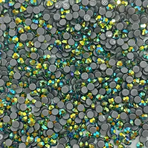 ASFA221 Round Flat Back Emerald AB Glass Hot Fix Rhinestones For DIY Mobile Phone Case jewelry Apparel Embellishments