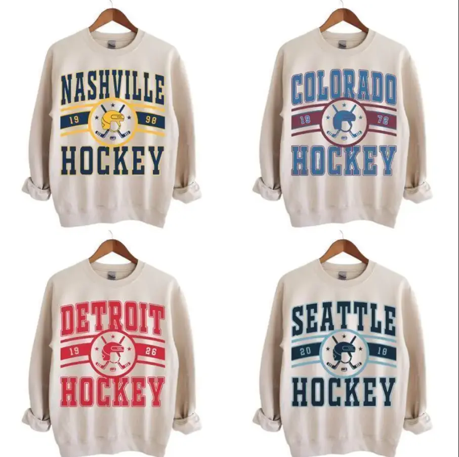 Vintage 90s All Team Hockey fan Sport Sand Sweatshirt, Retro All Team Hockey, Ice Hockey Shirts, Fashion For All, Full Size, Full Color