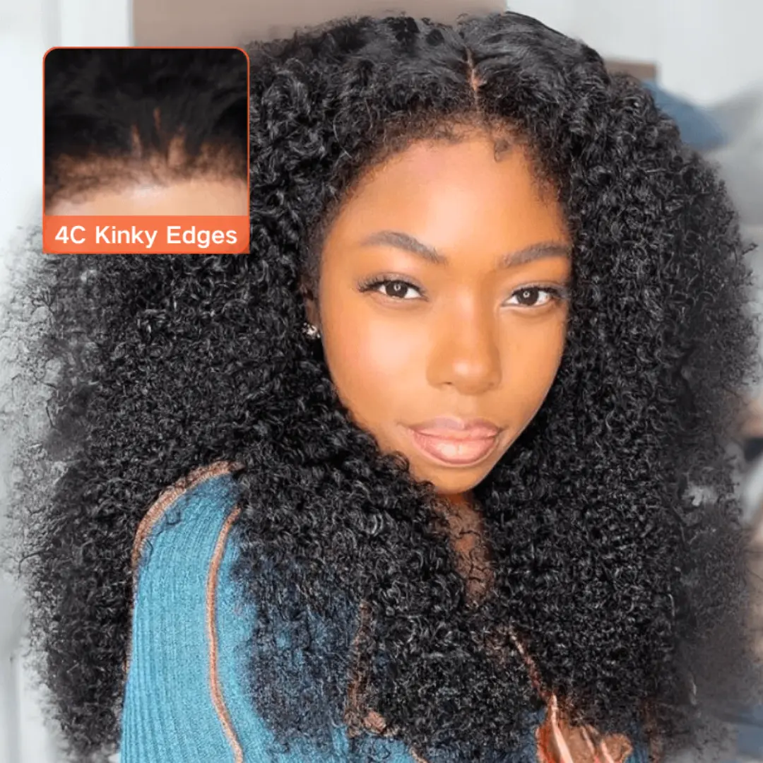 UNice Female Glueless 4C Kinky Curly 7x5 Lace Closure Wig with Baby Hair, Byebye Knots, Drawstring, Natural Hairline for Beginners - Wigs Human Hair for Black Women, Lace Closure Wigs, Curly Human Hair Wig