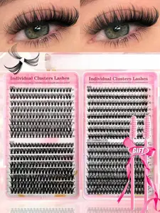 640PCS Individual Lash Clusters Kit, 30D-40D-50D D Curl 9-16mm Natural Thick Wispy Ultra Soft Reusable Eyelash Extensions with 2 Brushes for Beginner DIY Daily Use