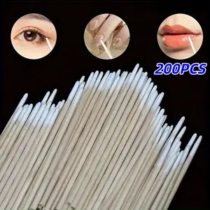 200pcs Precision Nail Polish Remover & Cleaner Tool Set, Wooden Handle Adapter for Eyebrow Tattoo Makeup Nails Cleaning, Home Salon DIY Manicure Art Supplies