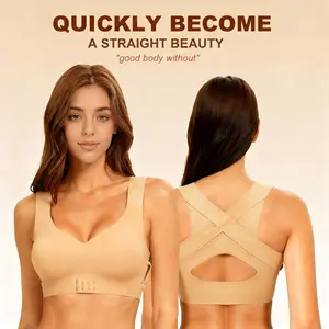 【Postural correction】Women’s Beige Wireless Bra, Soft Breathable removable Moulded Cups,  Womenswear Everyday Bras