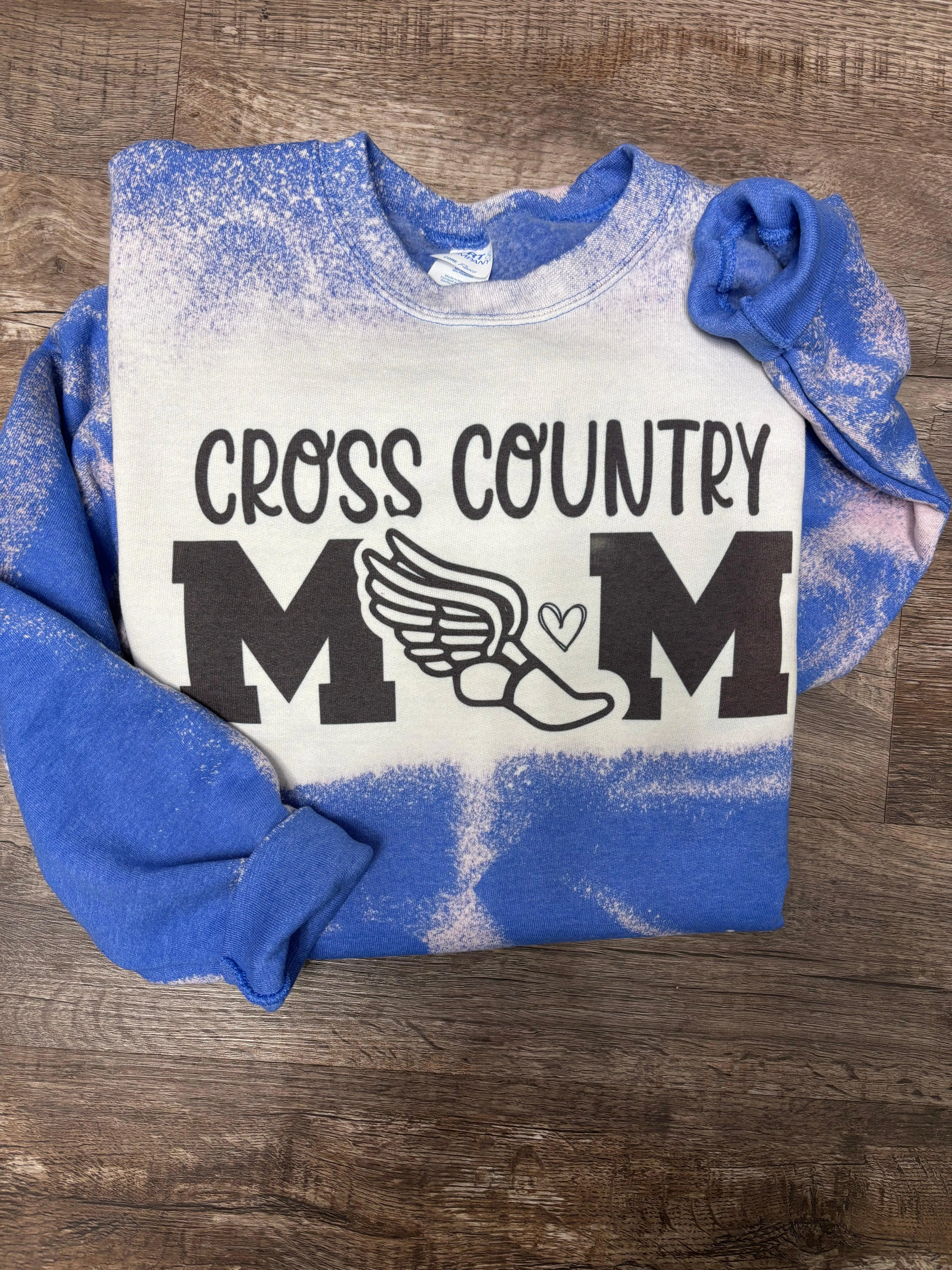 Women's Comfy Athletic Casual Fit Cross Country Mom Bleached Hoodie - Personalized Runner Name, Polyester-Spandex Fabric, Soft Yarn Sweatshirt, Long Sleeve, Cotton, Tops, Knit, Unisex Sizes, Bleached Print, Relaxed Cut, Clothes, Pull On, Classic Fit