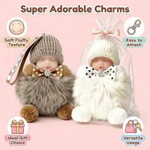 2-plece handmade plush pendant set with a metal gift box; soft dollkeychain, phone pouch charm, sleeping doll keychain for children or girlfriends; soft holiday gift creative Easter egg, Mother's Day and Christmas gift ideas. the best gift