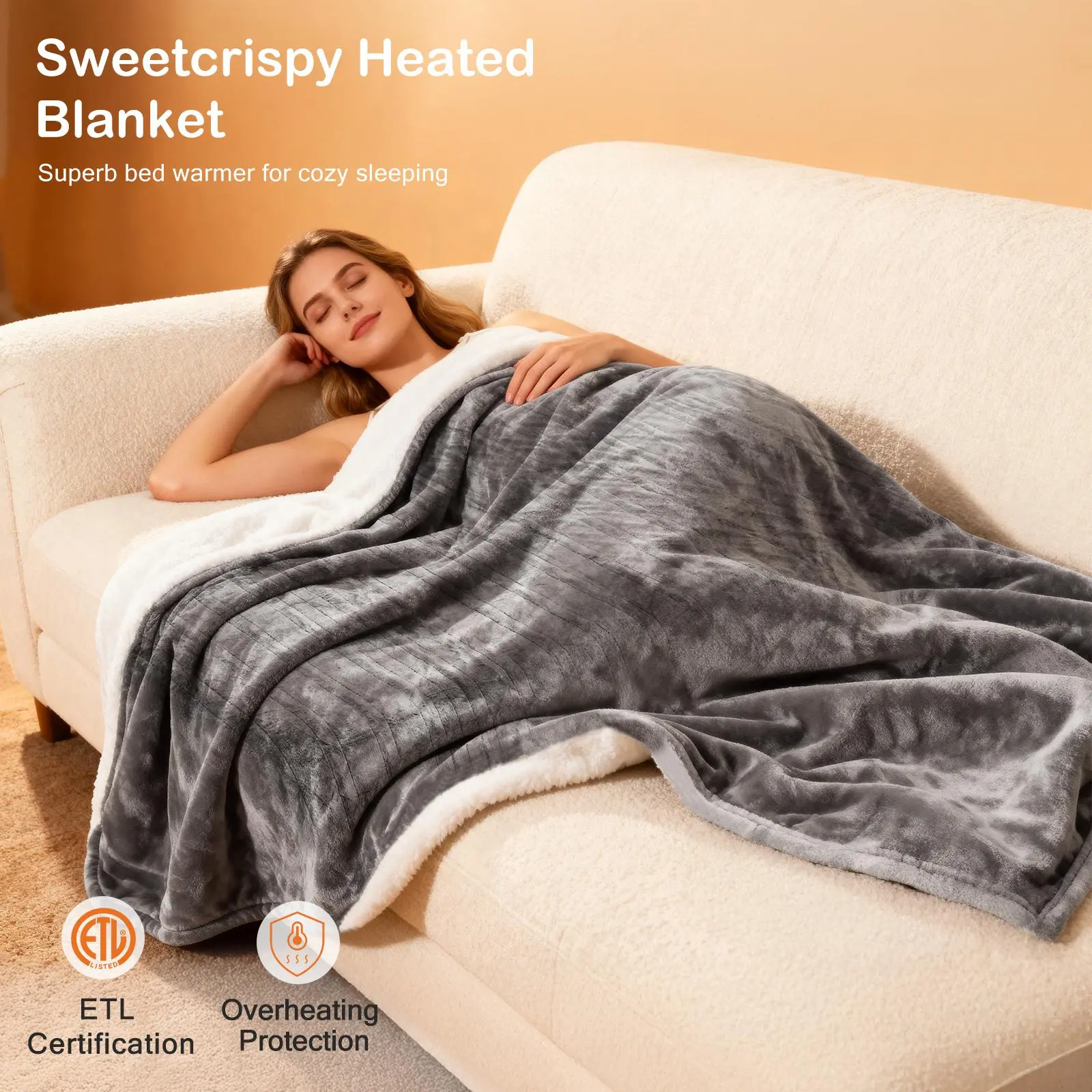 【NEW YEAR DEAL】Heated Blanket,Electric Blanket with Dual Zone Independent Control, 10 Heat Levels and Auto-Off, Washable Flannel & Sherpa Fabric Electric Warmer