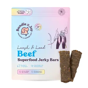 Bundle x Joy Leash & Load Real Beef Jerky Bars | Grain & Poultry Free Limited Ingredient Dog Treats with Superfoods | Blueberries, Chia Seeds & Sweet Potato | Sensitive Dogs, All Sizes | Made in USA