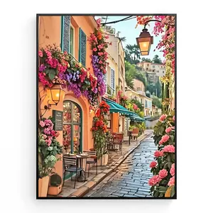 French Riviera Flower Alley Diamond Painting ，5D Full Drill DIY Art Kit, Perfect for Beginners & Home Wall Decor