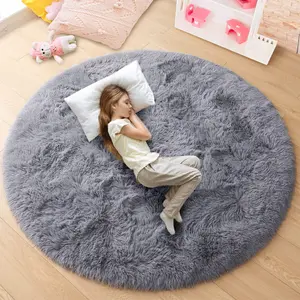 [Black Friday & Cyber Monday] kids room soft round rainbow area rug, kids bedroom fluffy colorful round rug, cute round rug princess castle plush shaggy rug for kids teenagers nursery home decoration furry  rug