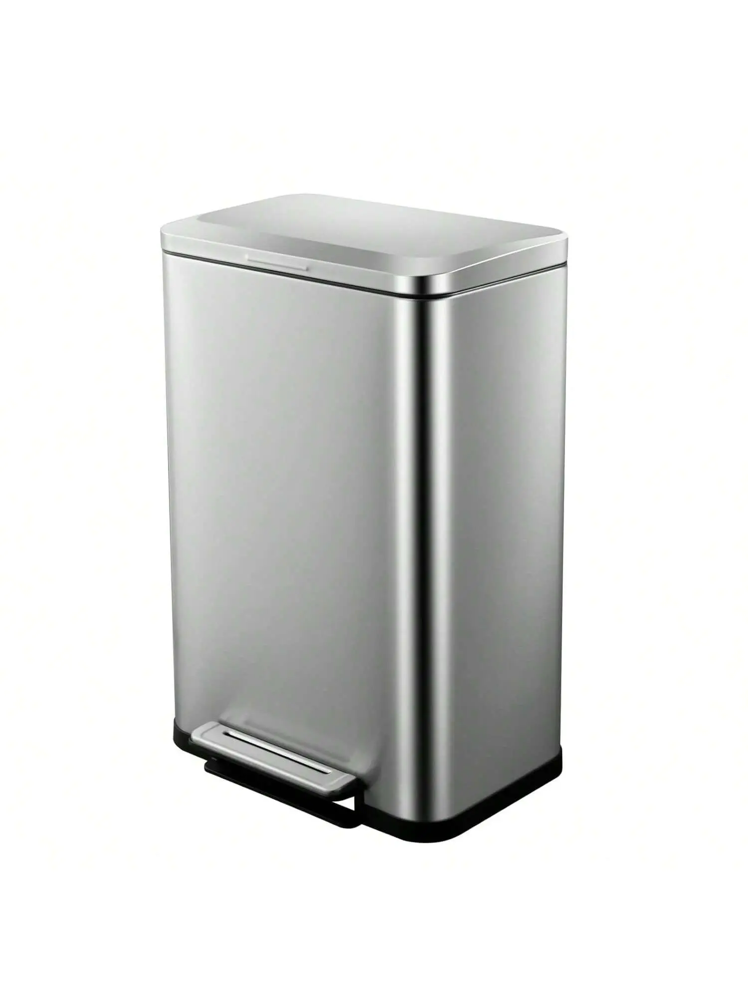 13gal Tall Rectangular Stainless Steel Kitchen Garbage Can Set - Fingerprint-Resistant, Soft-Close Lid, Pedal-Open Garbage Storage Containers for Home Kitchen Use