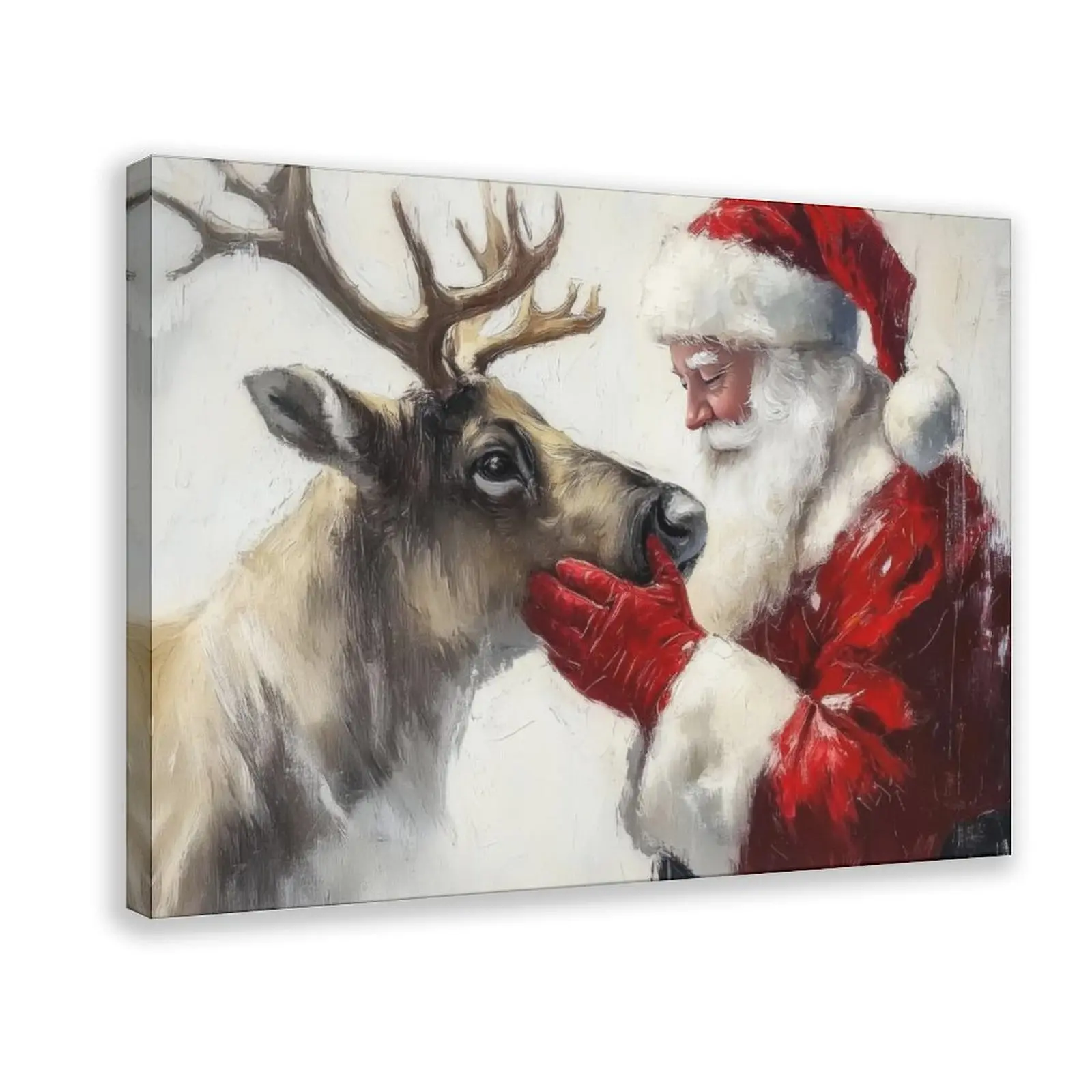 Vintage Artistic Christmas Canvas Prints - Santa, Animal Holiday Wall Art, Multi-Size Customizable Classic Paintings for Winter Fireplace Room Decoration, Ideal Gift for Home Decor Enthusiasts, Animals