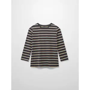 Flat Striped Crew Tee 3Q-Charcoal Grey/Neon Stripe