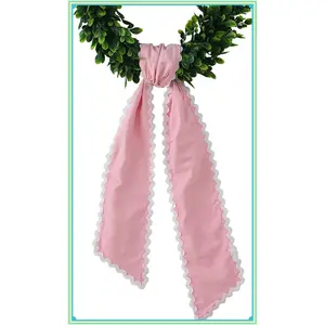 Wreath Sash for Front Door,Canvas RIC Rac Trim Wreath Accessories for Yard Doorway Indoor Outdoor Bridal Shower Xmas Home (Pink-White Trim)