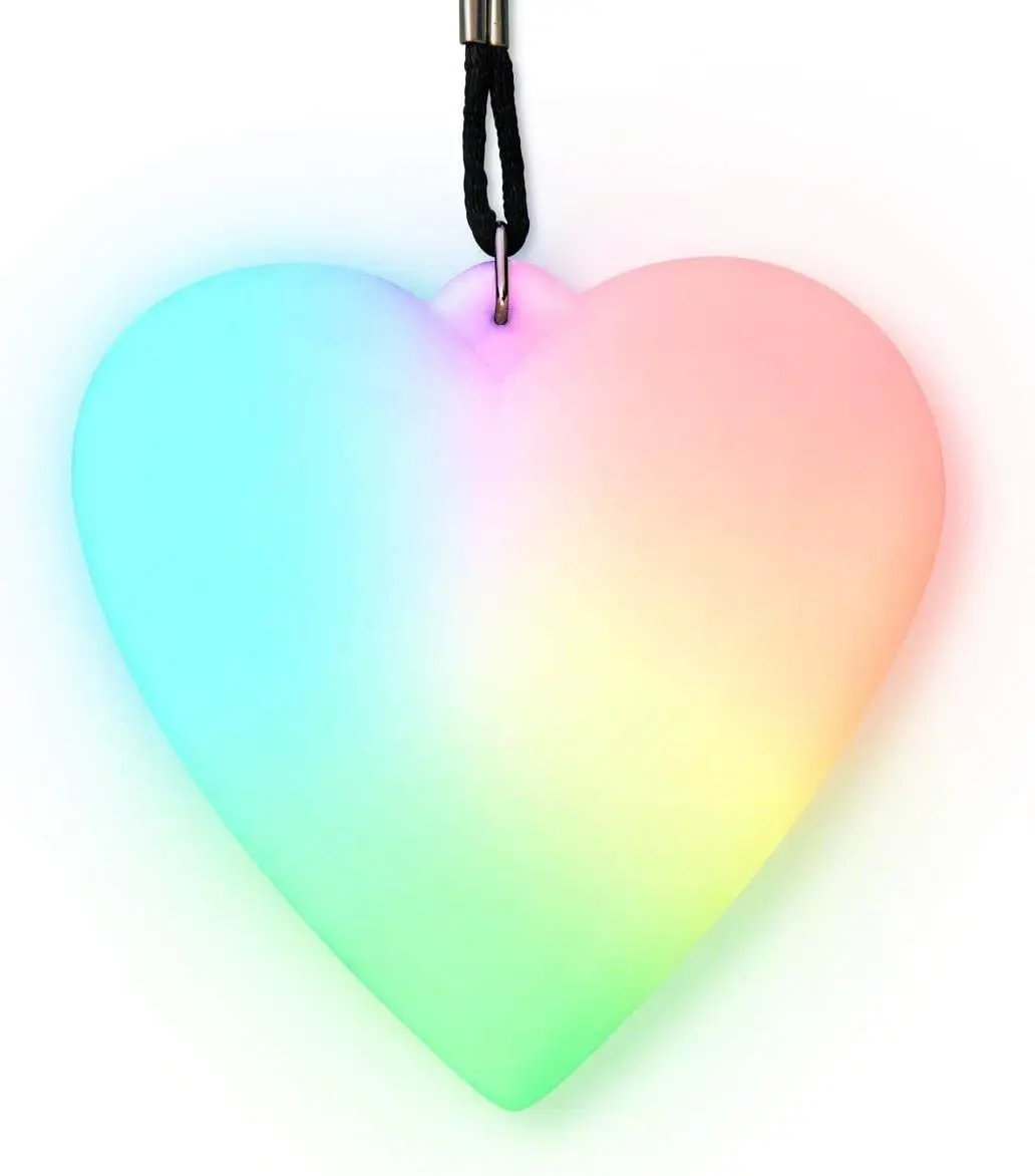 Set of 12 Color Changing LED Heart Light Up Necklace with 6 Settings Bright Red Green Blue LEDs 28" Lanyard Perfect for Parties