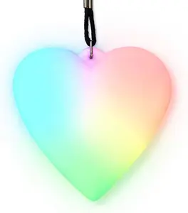 Set of 12 Color Changing LED Heart Light Up Necklace with 6 Settings Bright Red Green Blue LEDs 28" Lanyard Perfect for Parties