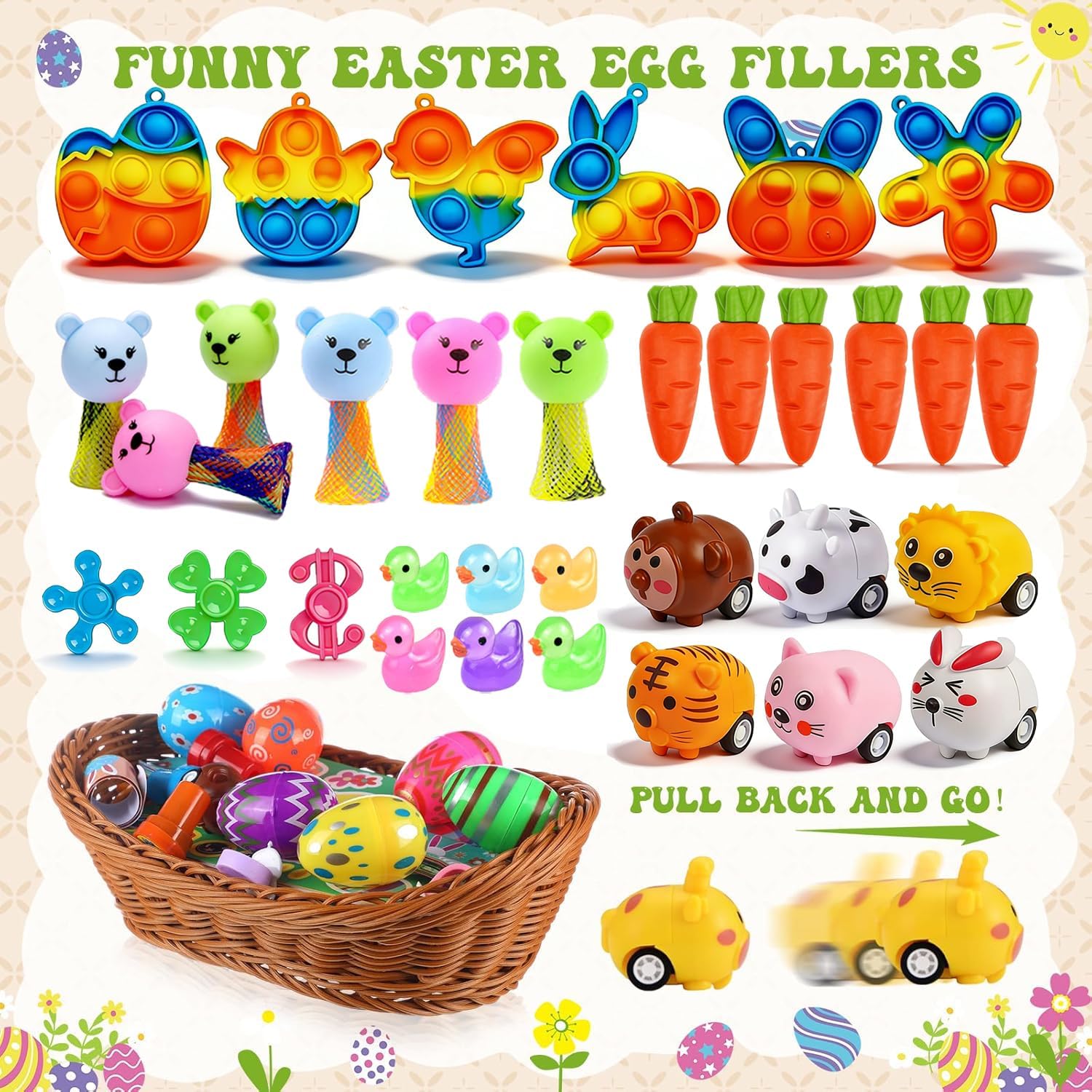Bulk Easter Eggs 60 Pack – Easter Basket Stuffers with Assorted Toys, Easter Egg Hunt Fillers, Easter Party Favors, Classroom Prizes, Easter Gifts for Kids