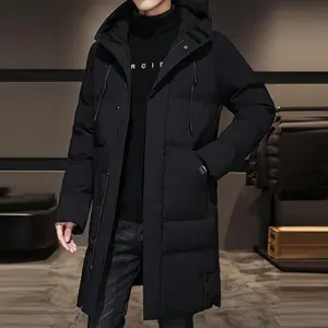Autumn and winter mid-length down and cotton jacket for men, thick and warm, large size, plus-sized, casual, outerwear