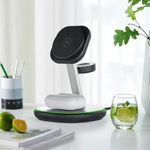 3-in-1 Nighttime Optical Magnetic Wireless Charger Dock 15W Fast Charging Station Dock, High Quality for iPhone 15 14 13 12 Pro Max IWatch 8 7 6 Airpods