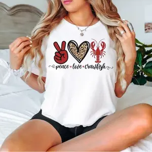Crawfish Season T-shirt for Women Peace Love Crawfish Design Saints New Orleans Tee Menswear Top