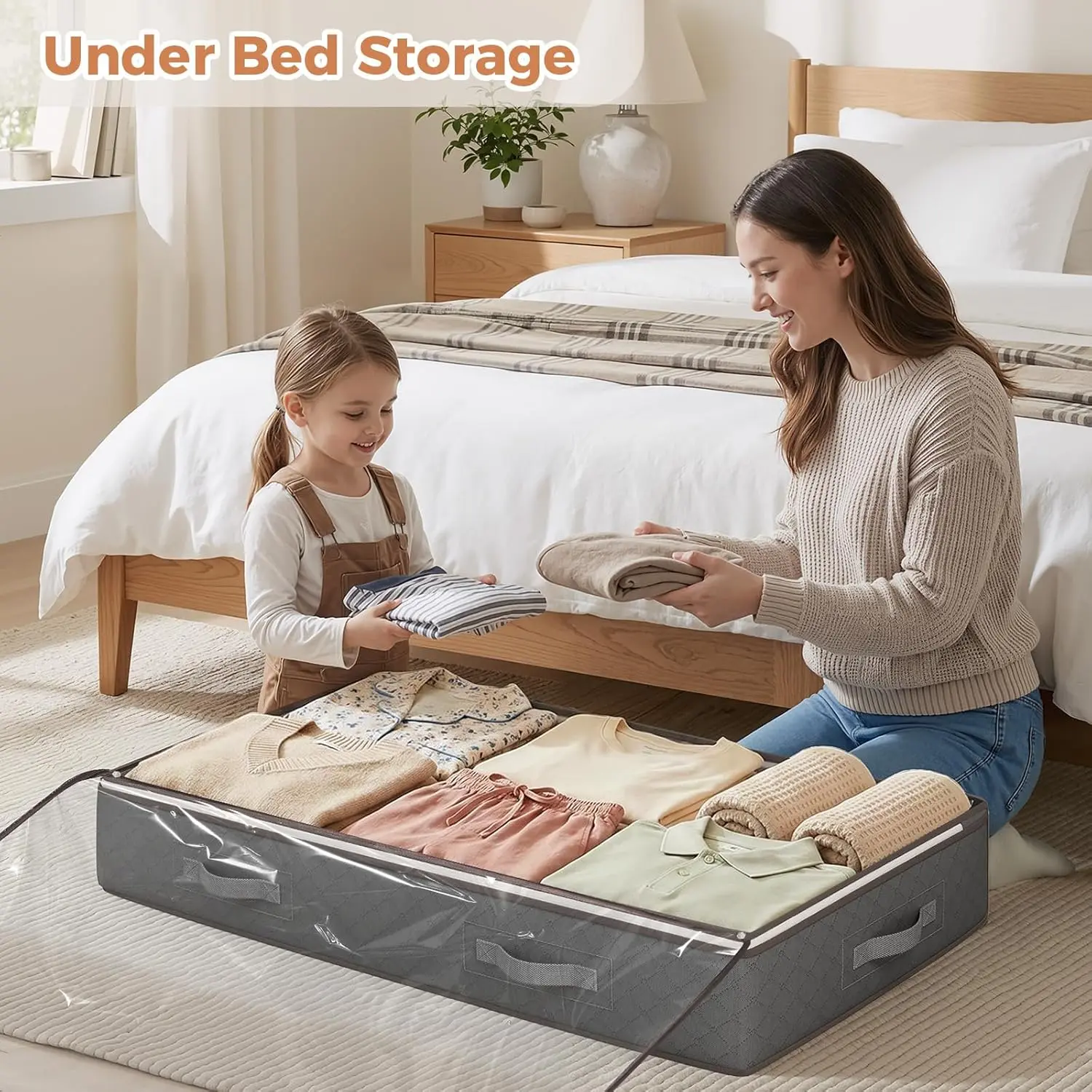 90-liter large-capacity storage bag, 6-piece clothing storage set, foldable wardrobe organizer with reinforced handles, suitable for clothes, blankets, comforters, sheets, pillows, and toys; a must-have for apartments, rentals, dorms, and homes