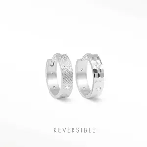 Florentine Diamond Sterling Silver Hoop Earrings | Wynning Reversible Hoops