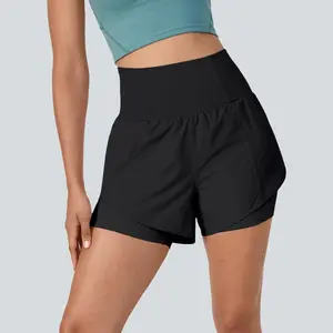 Halara Super High-Waisted Curved Hem 2-in-1 Quick-Dry Yoga Shorts, 3.5-in, with Side Pockets