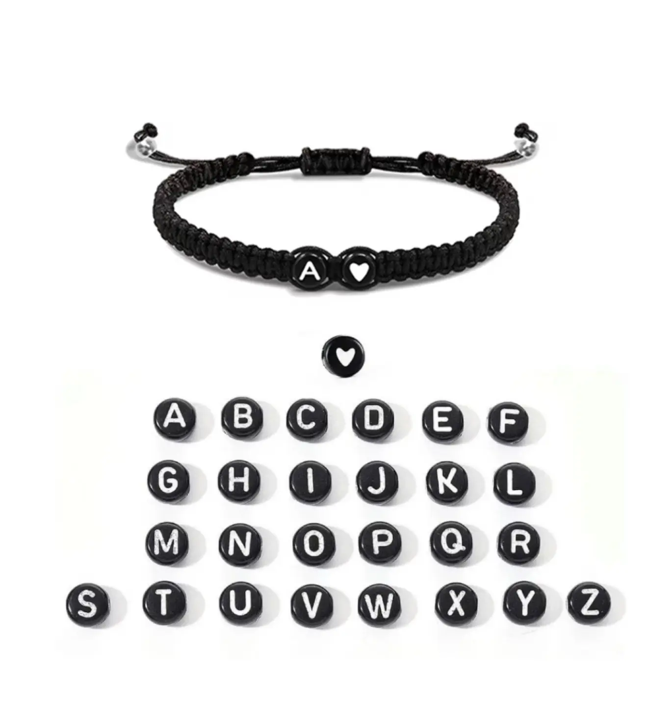 Initial Heart Bracelet Black with Heart Charm Adjustable Design for Daily Wear & Special Occasions Perfect Gift for Anniversaries Valentine's Day & Friendship