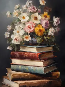 Classic Book Stack Square Diamond Art - Antique Vase & Flower Design, Square Drill Rhinestone Painting Handmade Gifts Crafts Handicraft Diy Kits