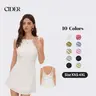 Cider Linen-Blend Boat Neck Knotted Backless Mini Dress – Women's Chic Elegant Vacation Sundress, Solid White A-Line Fit Flare Party Cocktail Dress Casual Basic Womenswear
