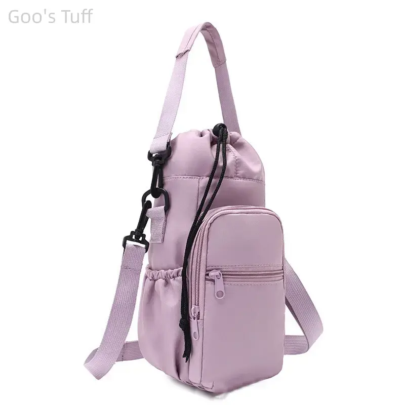 Lightweight Water Bottle Crossbody Bag Outdoor Sling Purse Adjustable Drawstring Detachable Strap Portable Cup Holder Bag Practical Organizer for Travel Hiking Outdoor Sports Daily Use