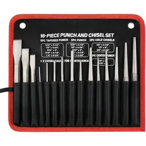 16-Piece Punch Chisel Set with Storage Bag, Including Cone Punch, Cold Chisel, Pin Punch, Center Punch, Chrome Vanadium Steel Material