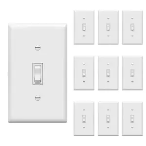 10 Pack Single Pole Light Switch with Wall Plates 15 Amp Residential Grade Easy Installation White Lighting