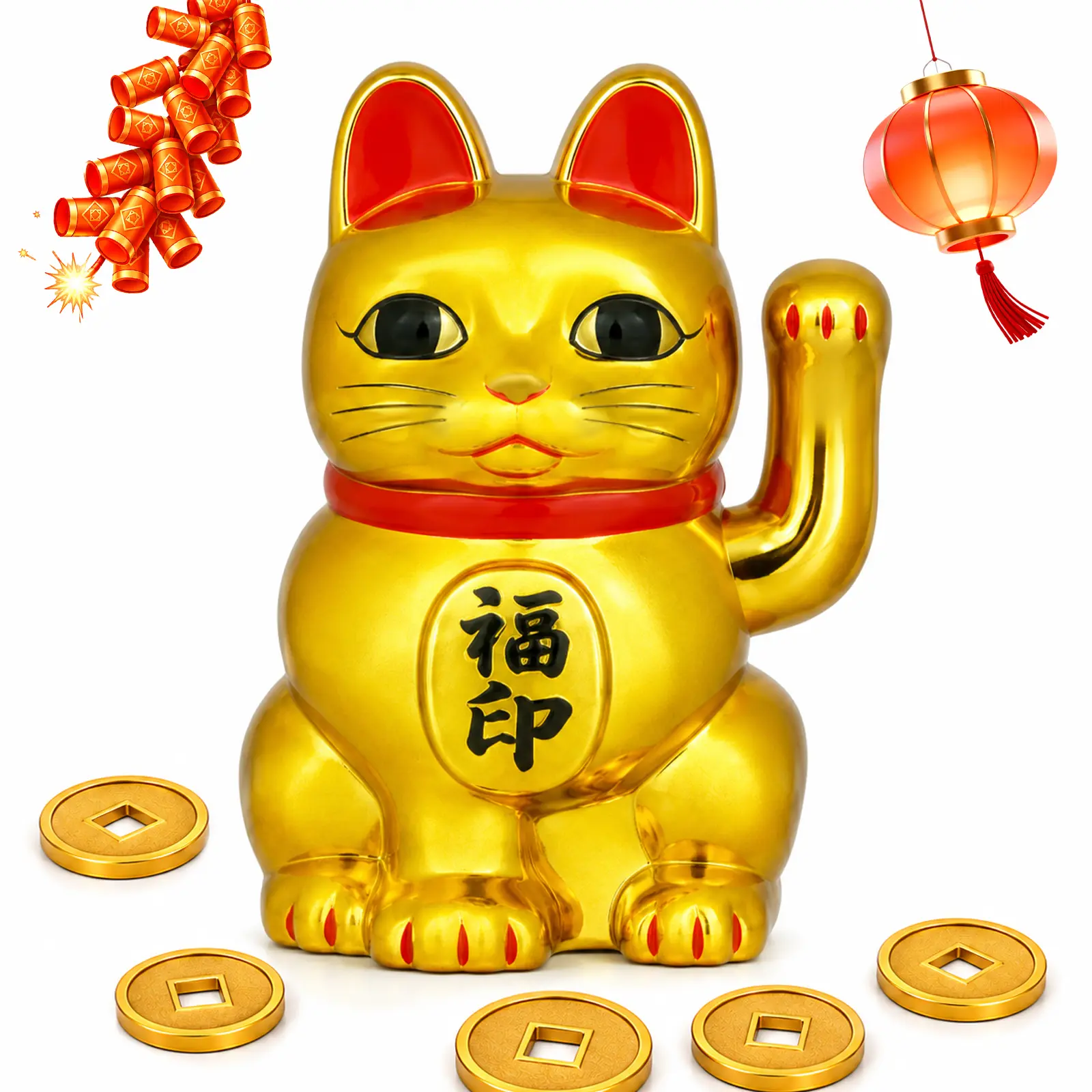 6 Inch Lucky Cat Waving Arm Maneki Neko Lucky Beckoning Feng Shui Wealth Cat for Welcoming Fortune Wealth Prosperity Decoration
