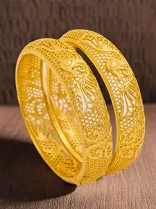 2pcs Phoenix Carved Bracelets, 24k Wide Open Bangle, Hollow Out Design, Elegant Jewelry for Women
