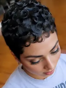 Curly Wave Wig Human Hair Wig for Women Pixie Cut Wig Full Machine Made Wig 150% Density 6Inch Glueless Hd Wigs