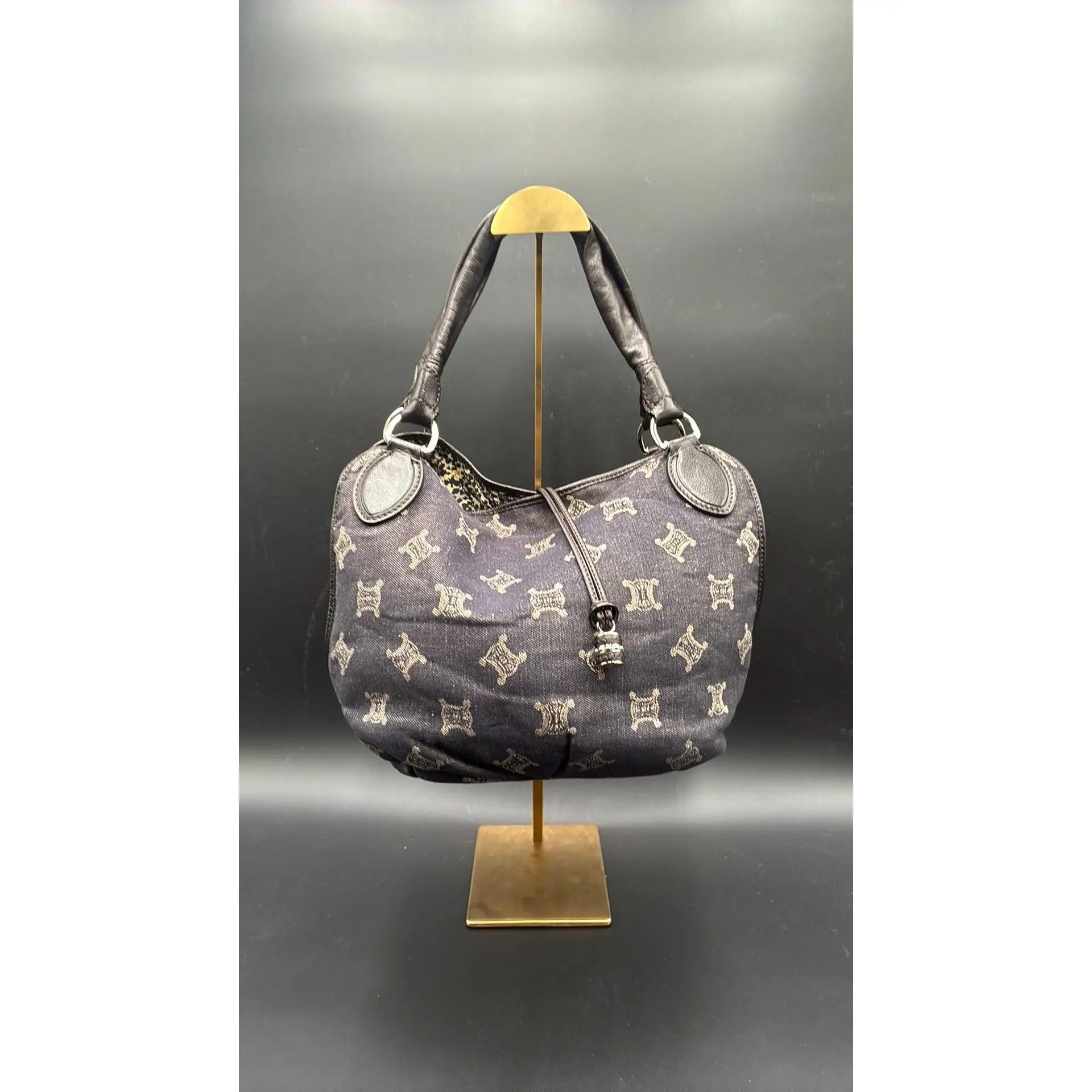 Pre-owned Leather Luxury Bags & Accessories Celine Bittersweet Denim Hobo Bag, Black Date Code: WDSA0088. Entrupy ID: MYKVB2C.