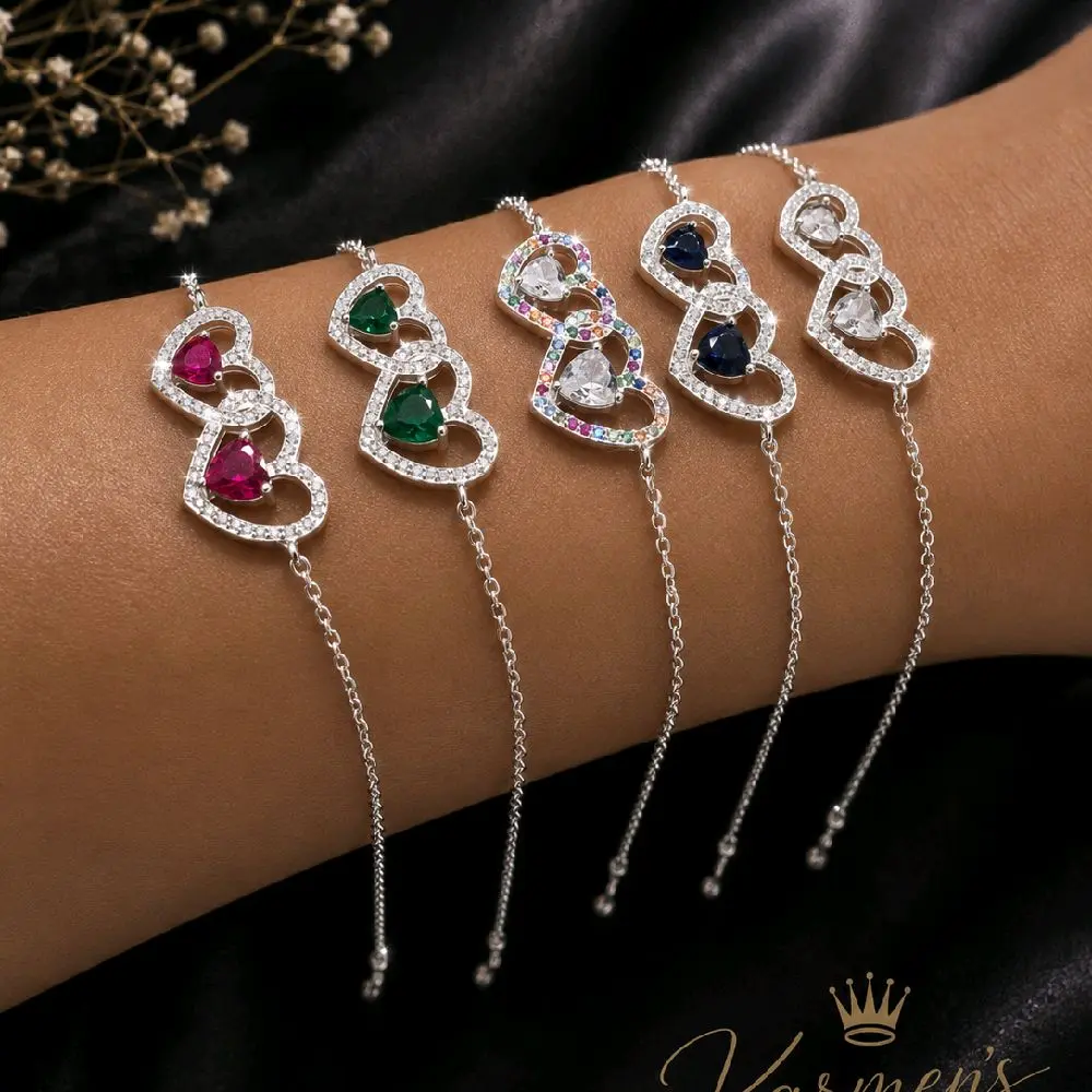 925 silver two-heart bracelet.