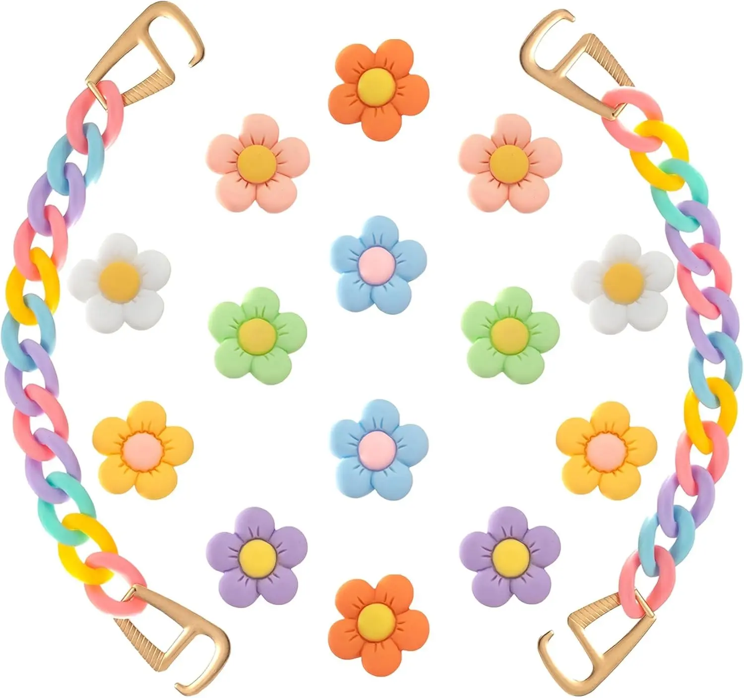 Colorful Flower Shoe Charms with Pearl and Chains Accessories Charm for Women Teens and Adults Cute shoes Decorations fit Sandal Decor Birthday Party Favors Gifts