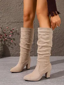 New Women's Winter High Heel Chunky Sole Long Boots, Block Heel Boots, Elegant Fashion Pointed Toe Over-The-Knee High Boots, Stylish and Trendy