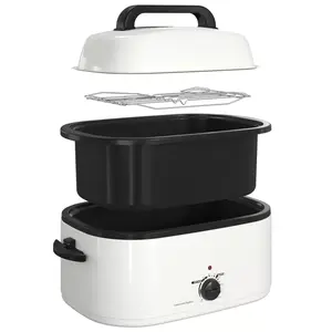 Heynemo 26 Quart Electric Turkey Roaster Oven with Visible Glass Lid, with Removable Pan & Rack, Stainless Steel, White
