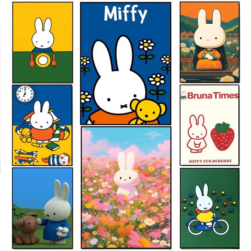 Cute Classic Dutch Cartoon Character M-Miffy Poster HD Printed Poster With Ultra-clear Resolution Waterproof And Moisture-proof Suitable For Bedroom Living Room Bar Restaurant Cafe Wall Decoration As Gift