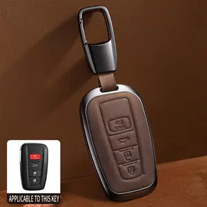 (Free gift box)For Toyota Camry RAV4 Key Fob Cover with Keychain,for Highlander Corolla Avalon C-HR Prius GT86 Key Fob Case Premium leather 360 Degree Protector Key Holder Car Interior Accessories