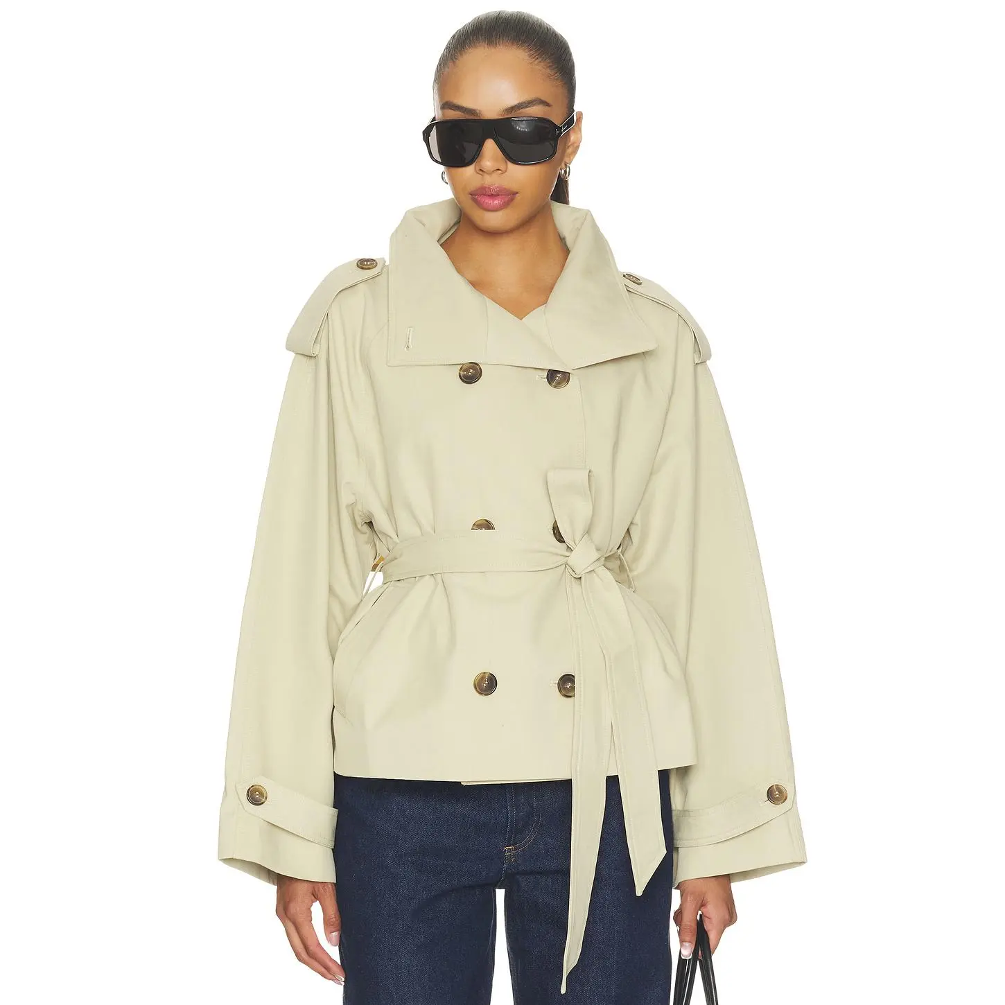Elodie the Label Saint Cropped Trench Jacket in Khaki