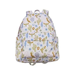 Kids' Cow Print Backpack - Western Design with Cactus, Skulls & Cowgirls Motifs, Machine Washable, 13.9*4*10 in