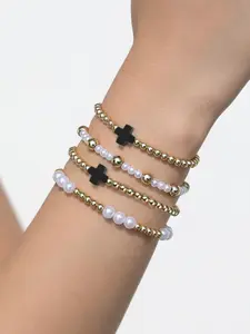 Fashion Colorful Cross Charm Decor Beaded Bracelet, Boho Style Jewelry for Women & Men, Trendy All-match & Exquisite Jewelry for Birthday Gift, Stackable Bracelets, Stackable Bracelet Set