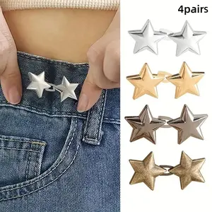 Adjustable Waistband Clips, Reusable Metal Star Decorations, Elastic Band Accessories for Jeans Dresses Skirts, 8pcs Set, Jeans Adornment Accessories